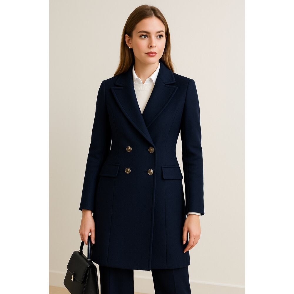 Mario Bellucci‎ Cashmere Wool Double Breasted Coat Navy Preppy 4 Quiet Luxury